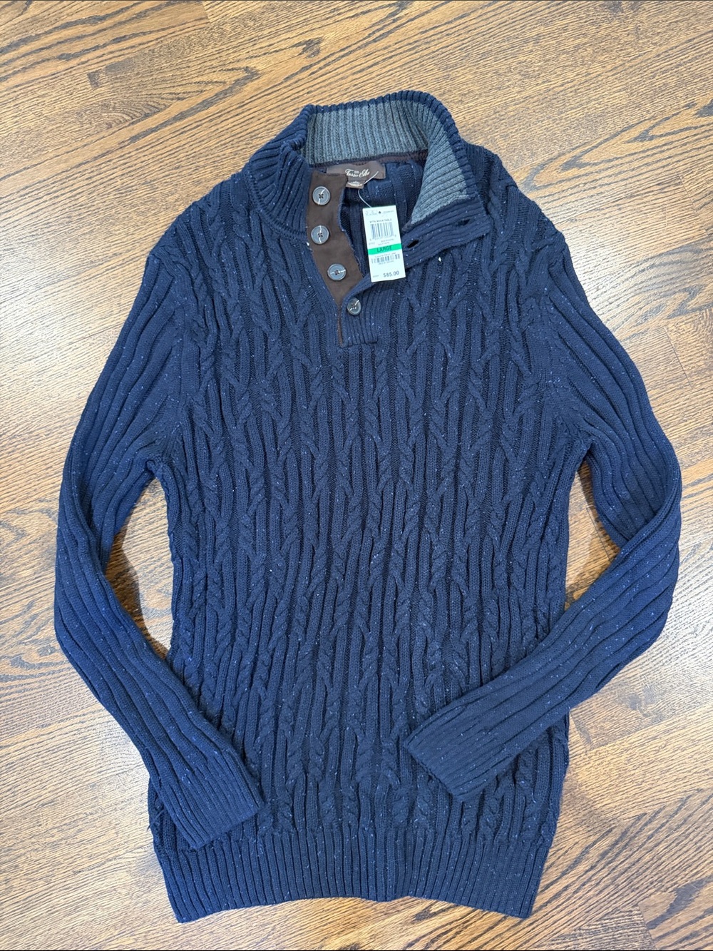 Polo by Tasso Elba Navy Cable-Knit Shawl Zip-Style Sweater